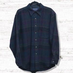Pendleton Virgin Wool Black/Purple/Green Plaid Men's Shirt Size Large